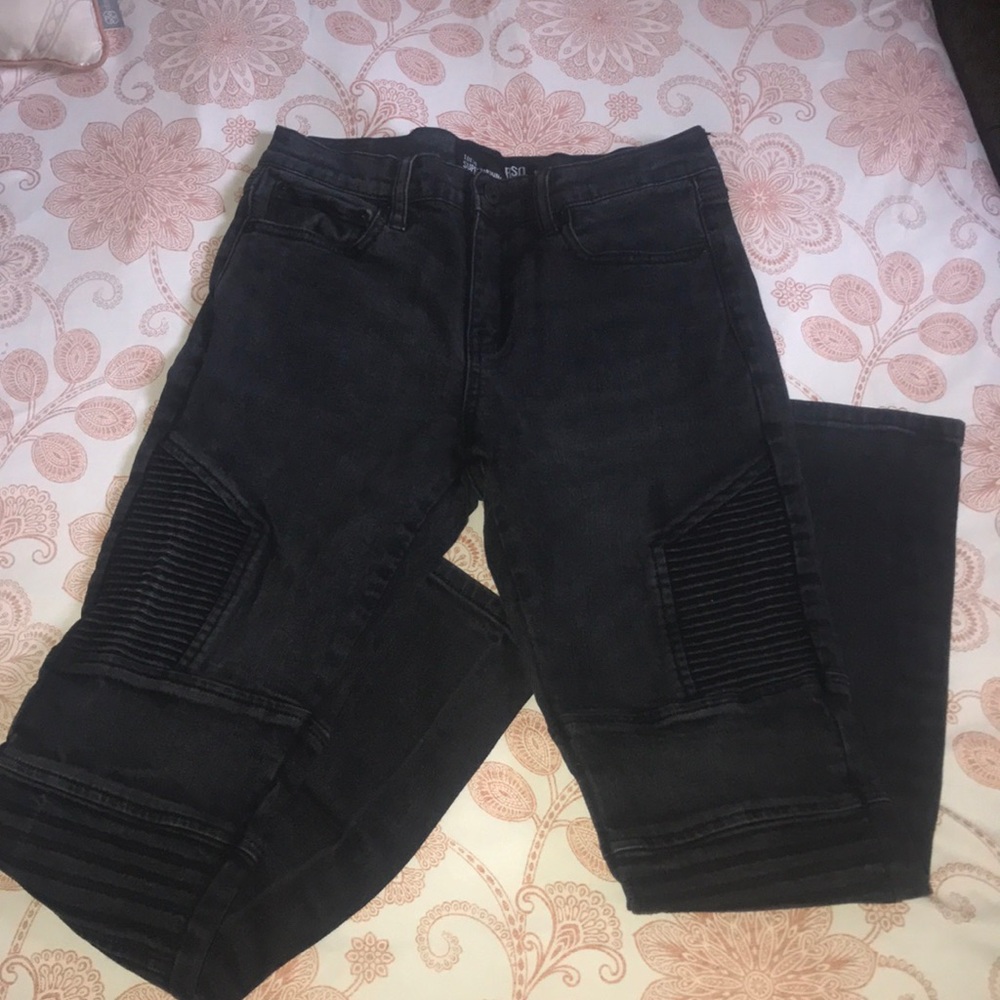 Boys black motorcycle skinny jeans